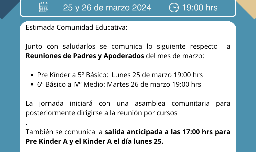 Reuniones de Apoderados 25 y 26 de marzo