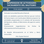 Suspensión actividades Sacramento del Bautismo